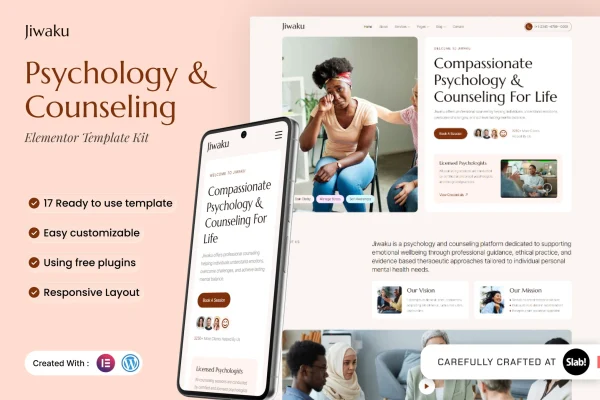 Jiwaku psychology and counseling Elementor template kit cover image