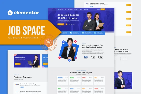 Job Space job board and recruitment Elementor template kit preview