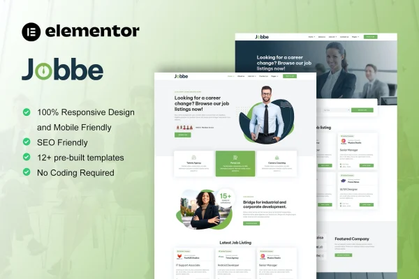 Jobbe recruitment agency Elementor template kit preview