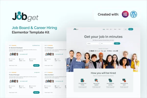 Jobget job board and career hiring Elementor template kit preview