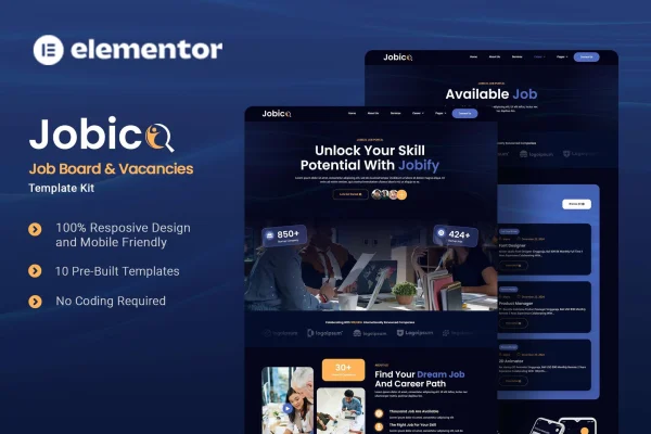 Jobico job board and vacancies Elementor template kit preview