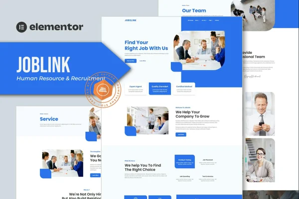 Jobslink HR and recruitment agency Elementor template kit preview