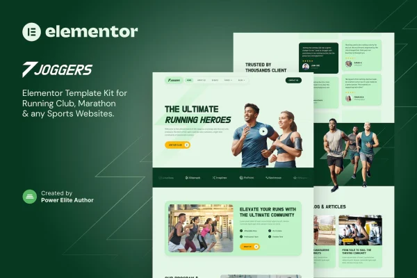 Joggers running club and sports events Elementor template kit preview