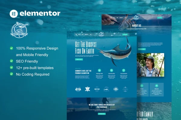 Joran fishing club Elementor template kit preview