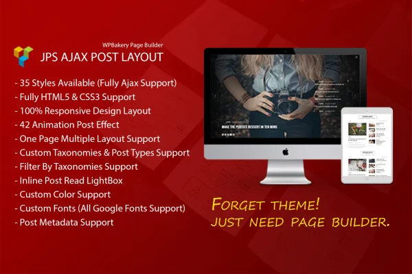 JPS Ajax Post Layout plugin banner for WPBakery Page Builder