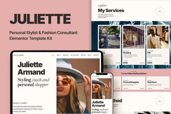 Juliette personal stylist and fashion consultant Elementor Pro template kit preview