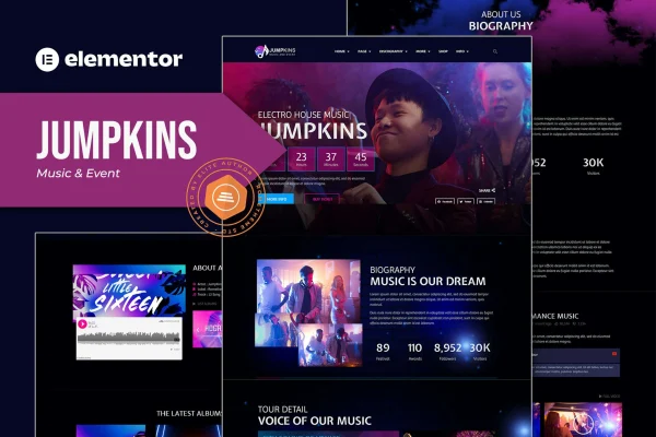 Jumpkins music and event Elementor template kit cover image