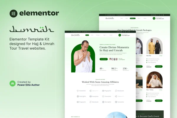 Jumrah Hajj and Umrah tour travel Elementor template kit preview
