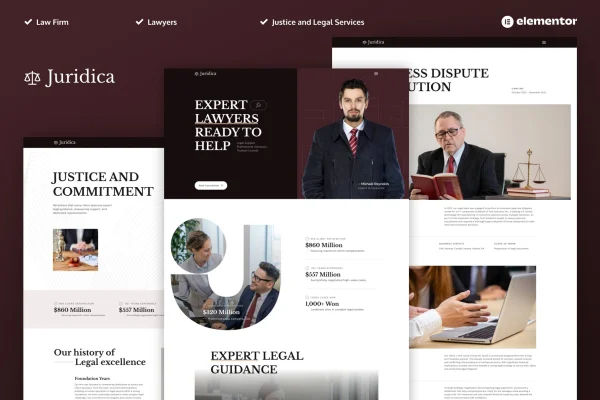Juridica law firm Elementor Pro template kit preview