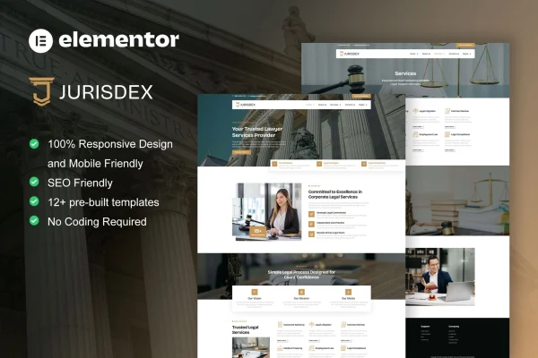 Jurisdex attorney and law firm Elementor Pro template kit preview