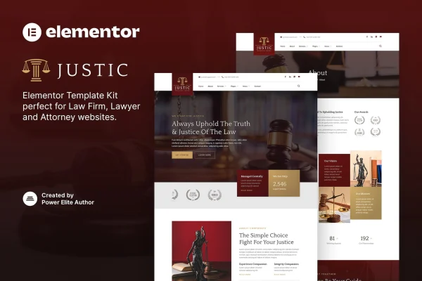 Justic law firm and legal services Elementor template kit preview