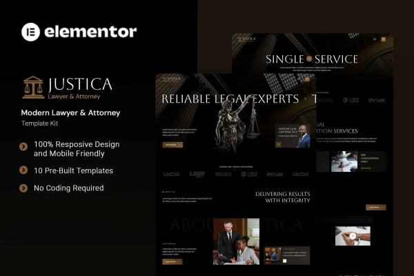 Justica lawyer and attorney Elementor template kit preview