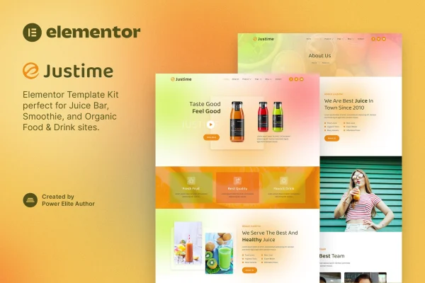 Justime juice bar and organic food Elementor template kit preview