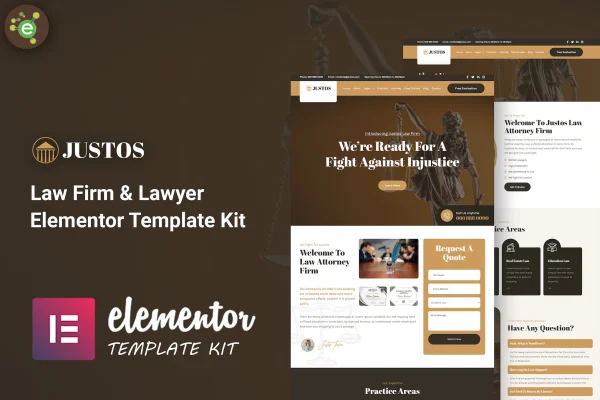 Justos law firm and lawyer Elementor template kit preview