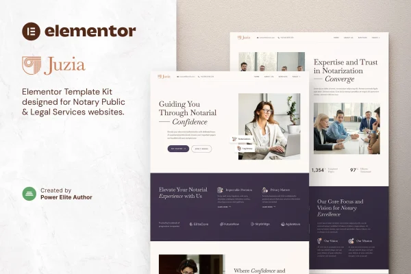 Juzia notary public and legal services Elementor template kit preview