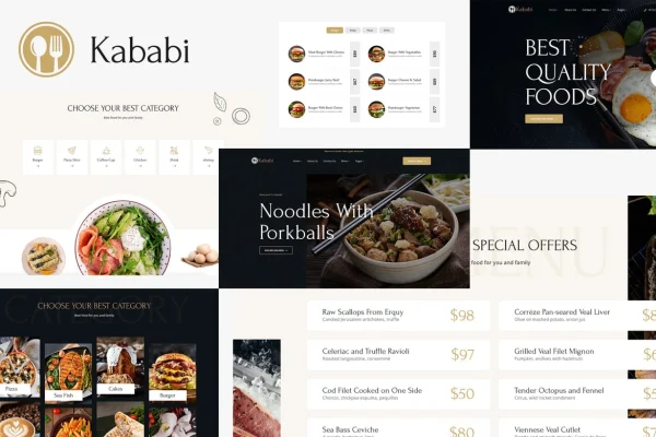Kababi restaurant WordPress theme preview with homepage design
