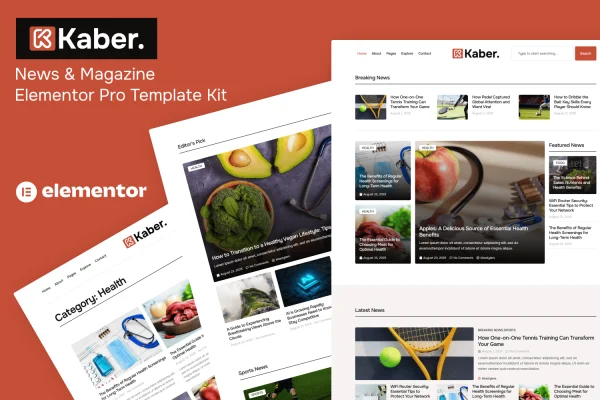 Kaber news and magazine Elementor template kit cover image
