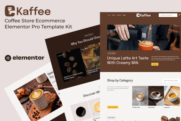 Kaffee coffee store Elementor Pro template kit cover image