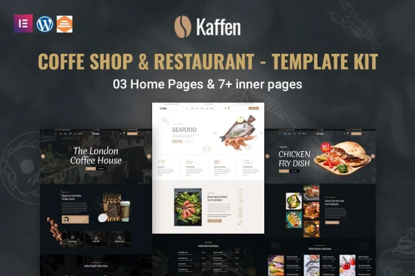 Kaffen coffee shop and restaurant Elementor template kit preview