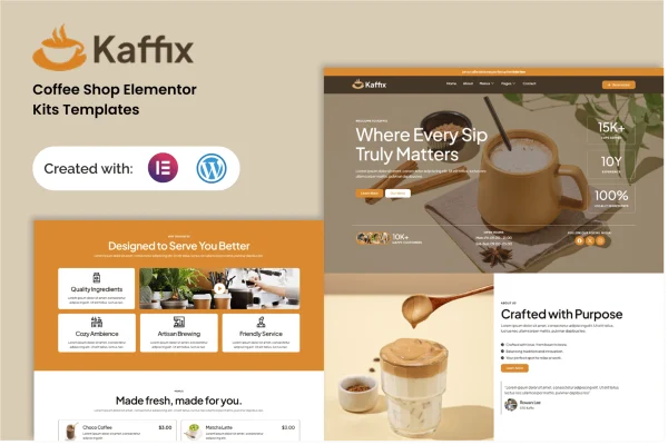 Kaffix coffee shop and cafe Elementor template kit preview