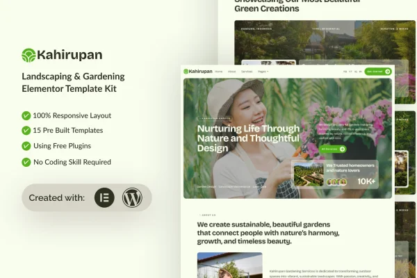 Kahirupan landscape and gardening Elementor template kit preview