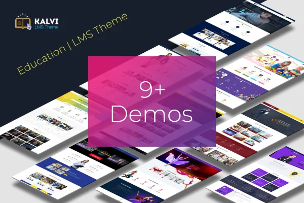 Kalvi Education LMS WordPress theme preview showing an online learning website