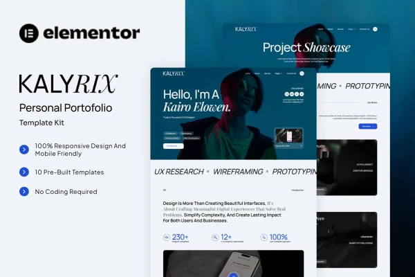 Kalyrix personal portfolio Elementor template kit cover image