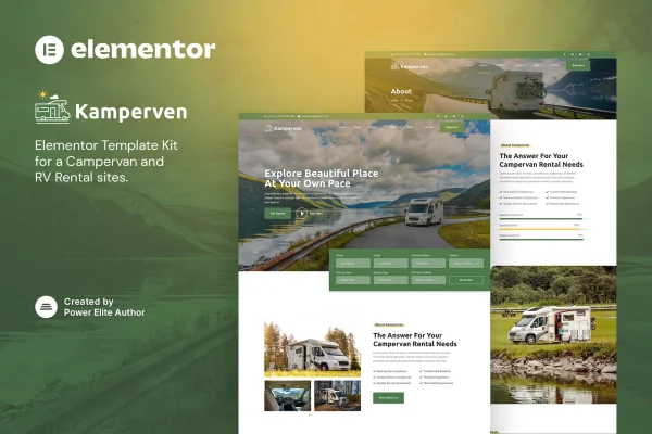 Kamperven campervan and RV rental Elementor template kit preview