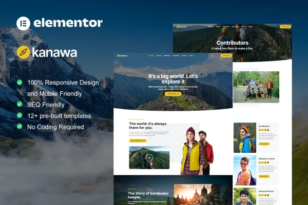 Kanawa travel blog Elementor template kit preview