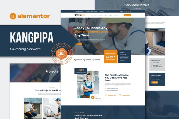 Kangpipa plumbing services Elementor template kit page layouts preview