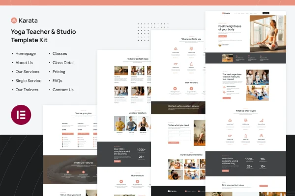 Karata yoga teacher and studio Elementor template kit cover image