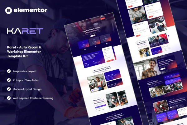 Karet auto repair and workshop Elementor template kit preview