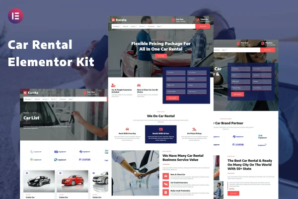 Kareta car rental services Elementor template kit preview
