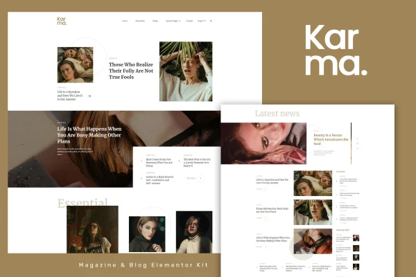Karma blog and magazine Elementor template kit cover image