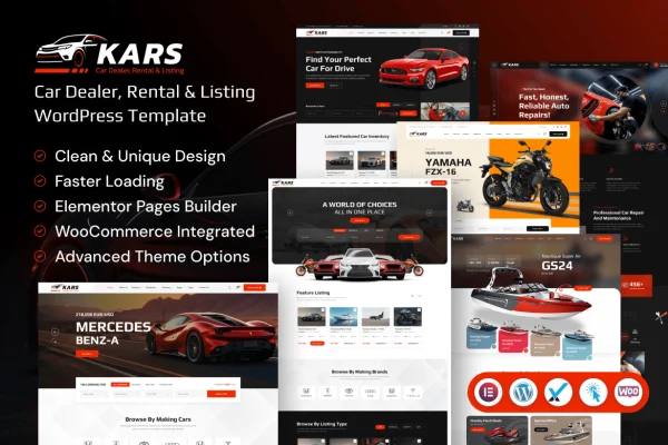 Kars vehicle dealership WordPress theme preview with car listings