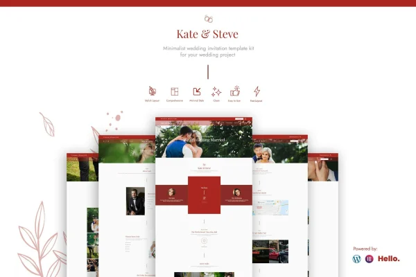 Kate & Steve wedding invitation Elementor Pro template kit preview