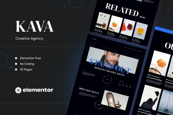 Kava creative agency Elementor template kit preview