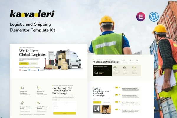 Kavaleri logistics and shipping Elementor template kit page previews