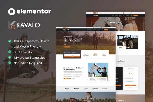 Kavalo horse riding club Elementor template kit preview