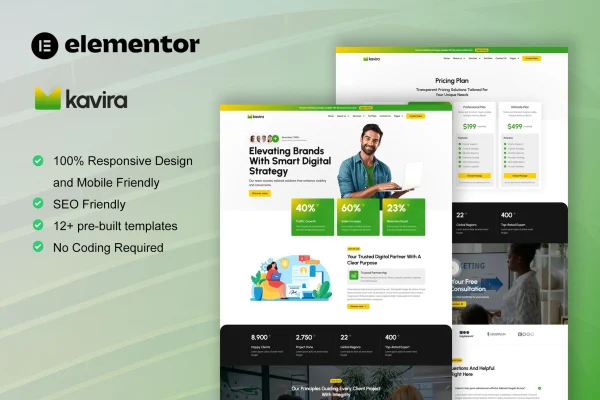 Kavira digital marketing agency Elementor template kit preview