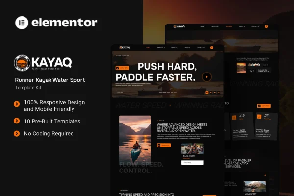 Kayaq kayak and water sport Elementor template kit preview