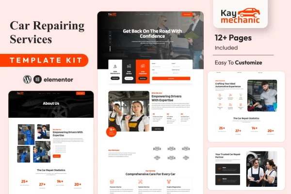 Kaymechanic car repair and auto service Elementor template kit preview