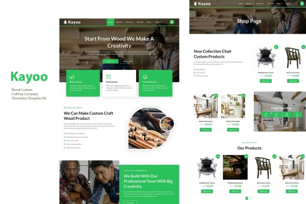 Kayoo wood company WooCommerce Elementor template kit preview