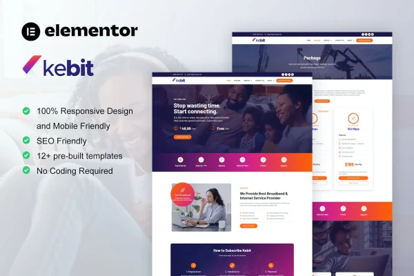 Kebit broadband and internet service provider Elementor Pro template kit preview