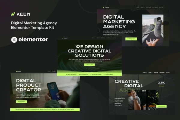 Keen dark digital marketing agency Elementor template kit preview