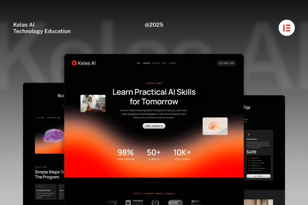 KelasAI Elementor template kit preview for an AI and tech online course website
