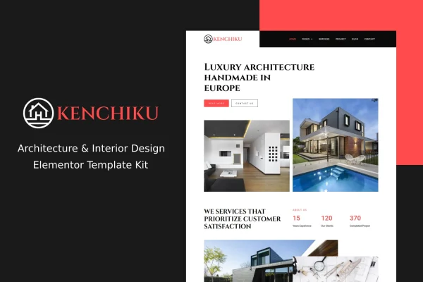 Kenchiku architecture and interior design Elementor template kit preview