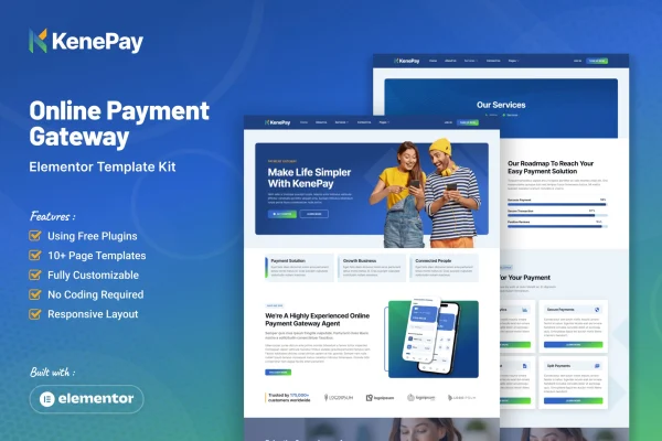Kenepay online payment gateway Elementor template kit preview