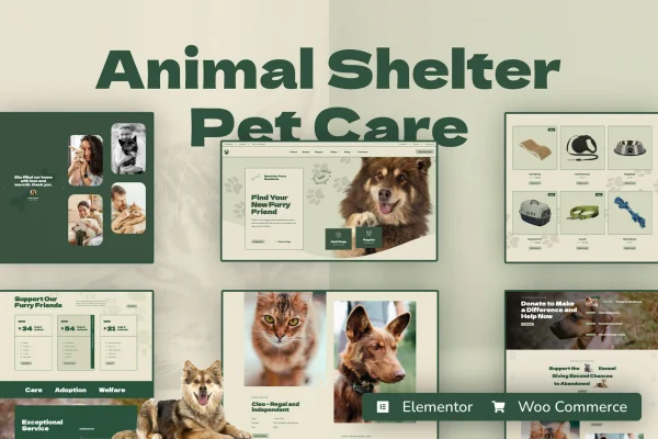 Kenneli animal shelter and pet care Elementor template kit preview