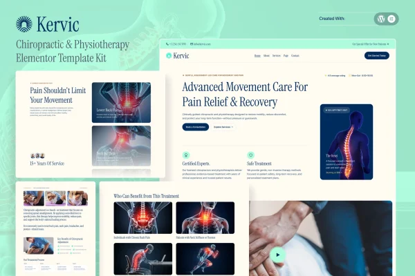 Kervic chiropractic and physiotherapy Elementor template kit preview